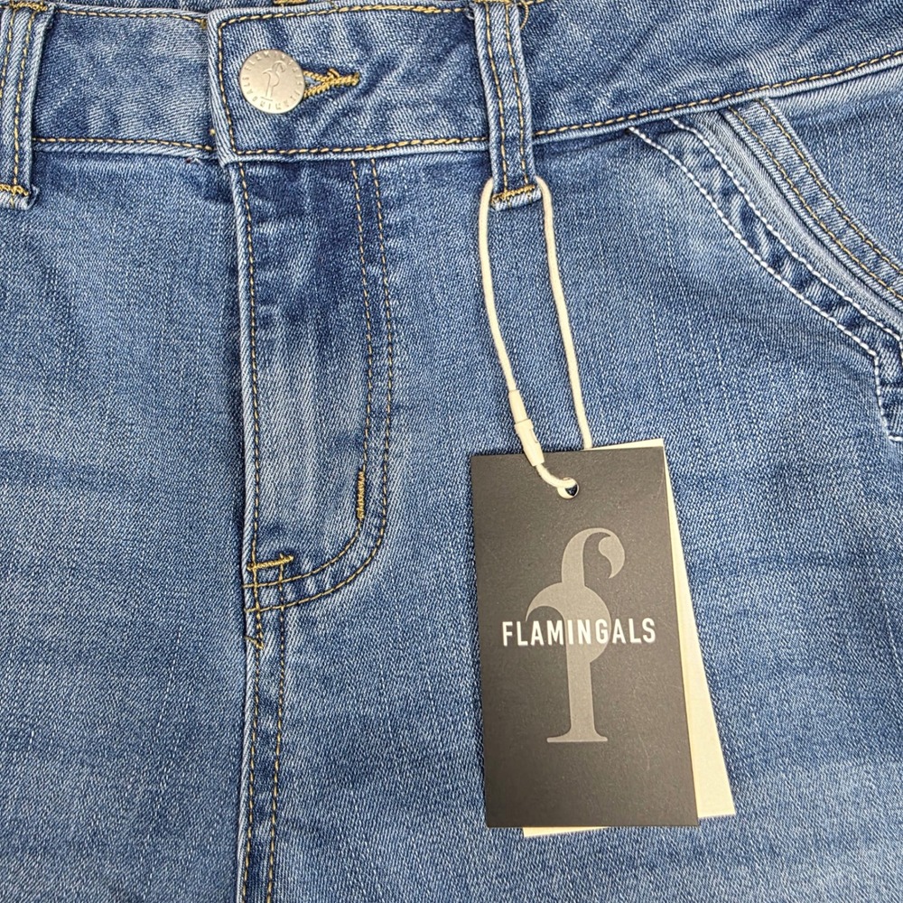 Flamingals Jeans Women Large Blue Wide Leg High Rise Stretch Light Wash - Picture 6 of 13